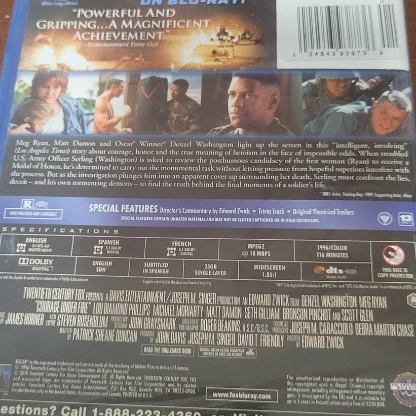 Courage Under Fire Blu-ray War Drama Denzel Washington Meg Ryan Military Justice