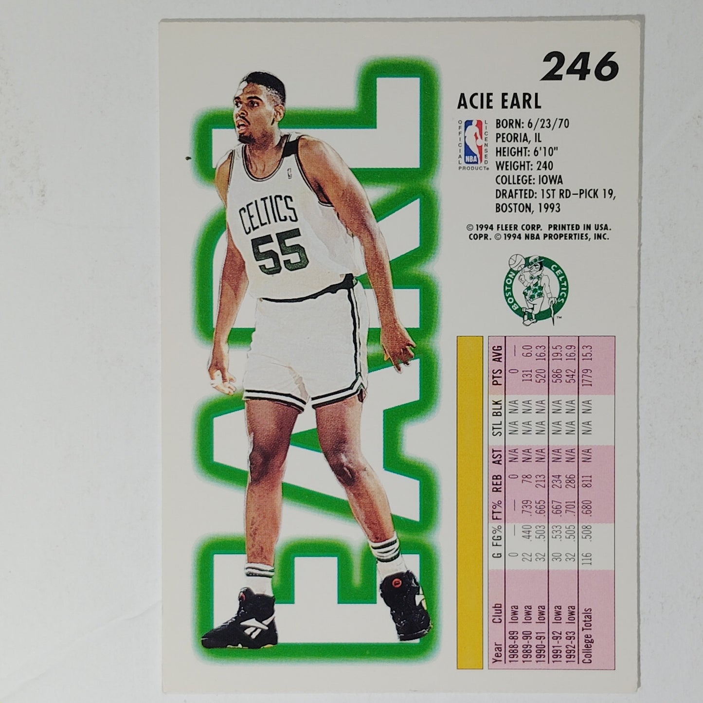 1993–94 Fleer Acie Earl #246 – Boston Celtics – Center – VG/EX