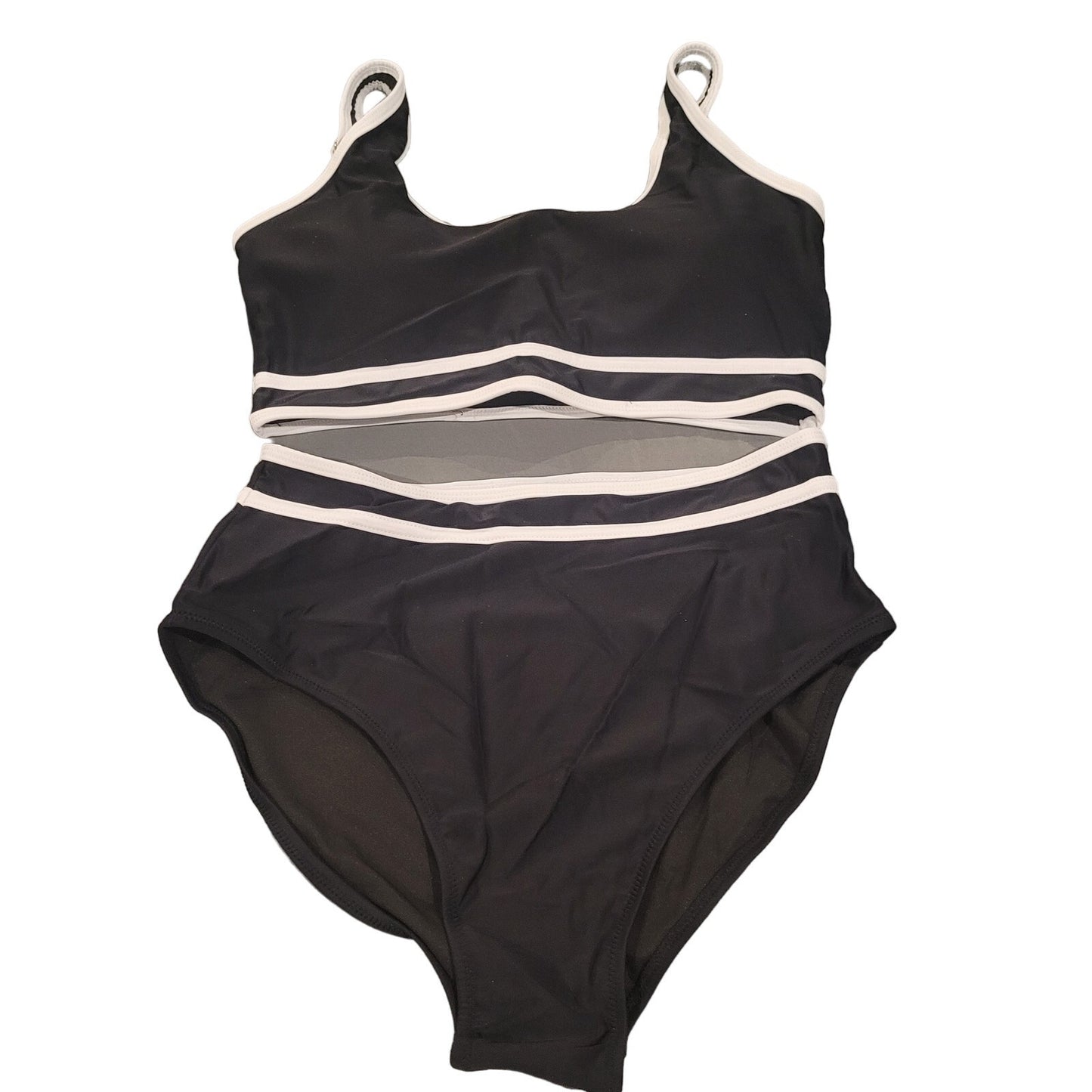 BMJL High Waisted V Neck 2-Piece Color Block Cheeky Bathing Suit, M, Black
