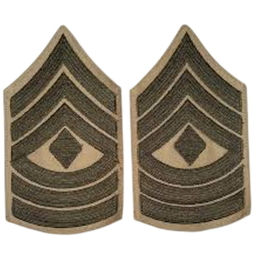 USMC First Sergeant E‑8 Female Green on Khaki Chevrons 4‑3/8" Sew‑On Pair