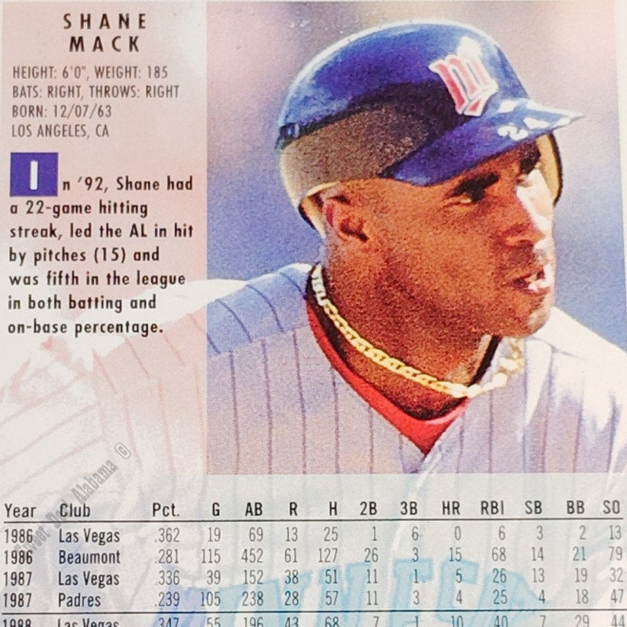 Shane Mack, Minnesota Twins, #212,  1994 Fleer Baseball Collector's Card