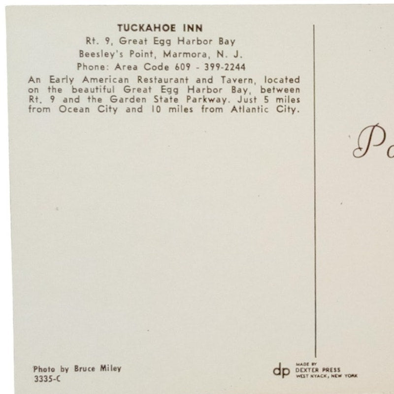 Marmora, NJ, Tuckahoe Inn, Outside View, 3.5 x 5.5  Vintage Postcard