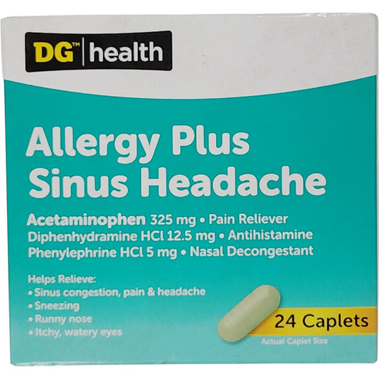 DG Health Allergy + Sinus Headache – 24 Caplets – Exp. 04/2027