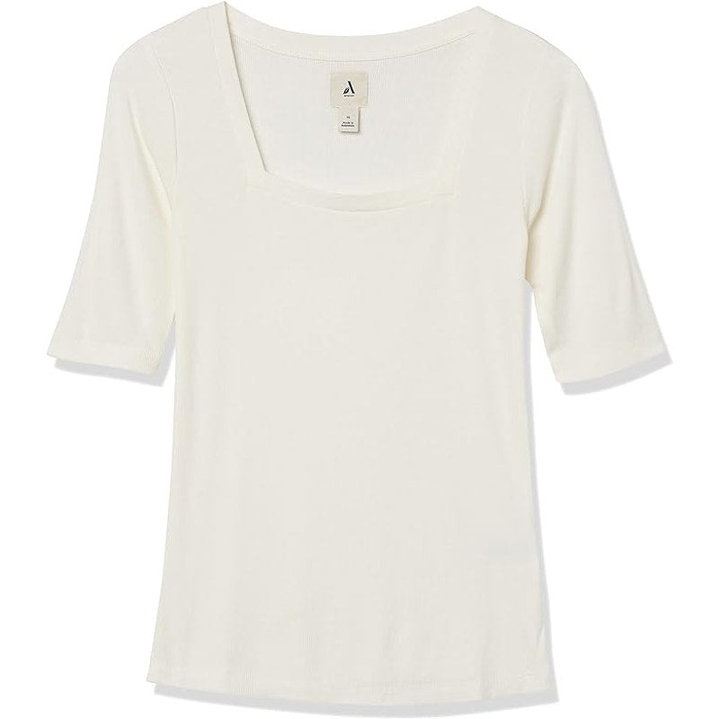 Aware Modal Ribbed Elbow Sleeve Square Neck T-Shirt, Ivory, 6XL 6-XL, XXXXXXL