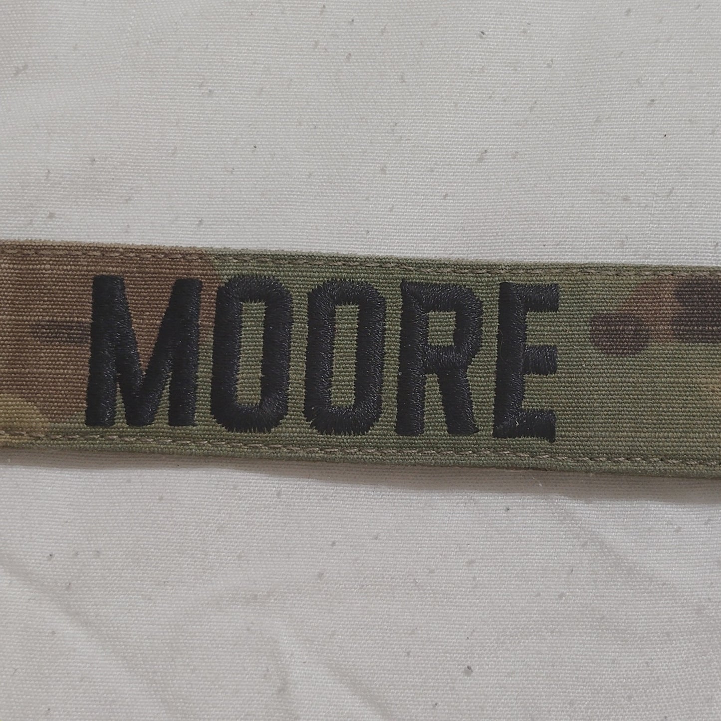 Name Tape “MOORE” – OCP Scorpion W2 – Hook Back – 5" × 1" – Novelty Patch