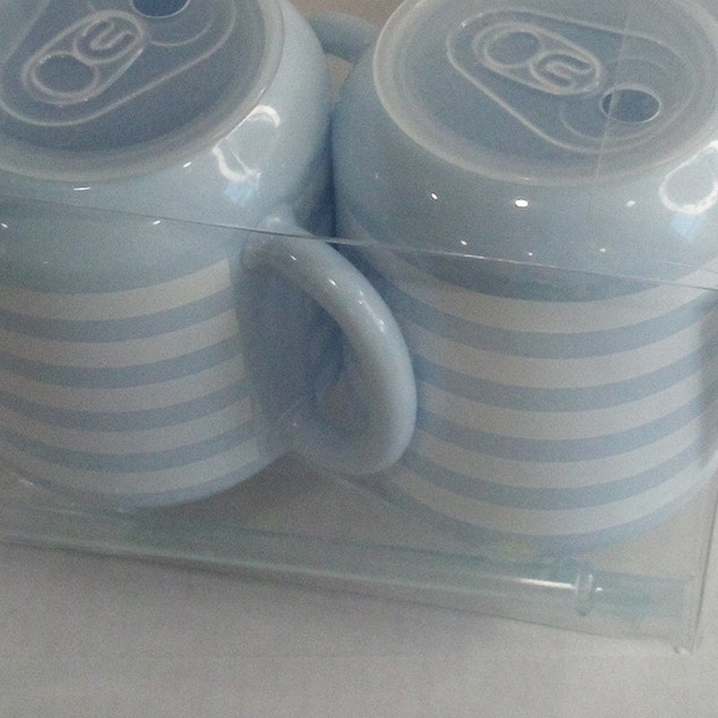2‑PK Drinking Cups Set w/ Straw & Cover – Blue/White – 14.6 fl oz