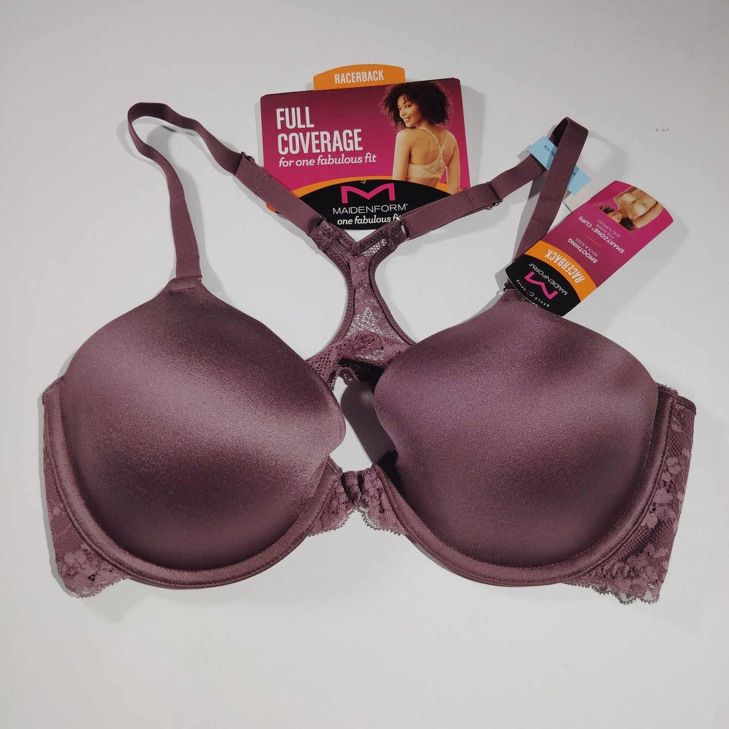 Maidenform One Fab Fit Lace Front Closure T-Back Bra – Currant Purple – 34C