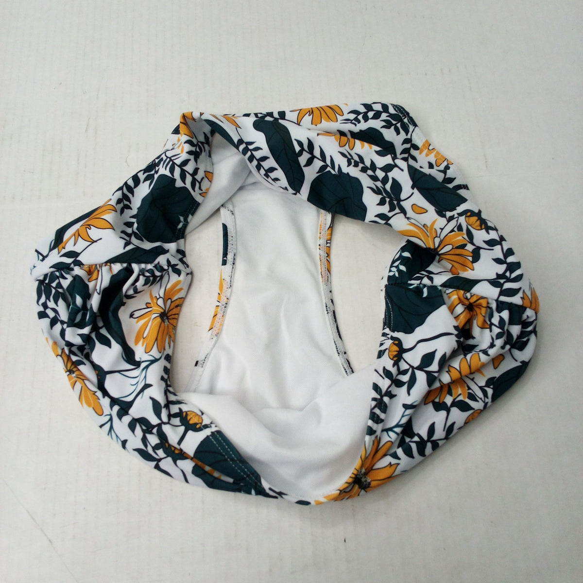 Women's High Waisted Floral Swim Bikini Bottoms Size L Yellow Green Daisy