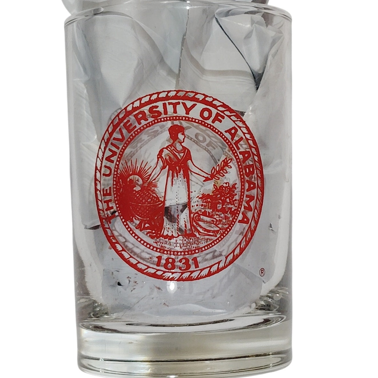 Vintage Alabama Crimson Tide 10 oz Glass Tumbler – Football Logo & University Seal, 4-5/8"H x 3"D