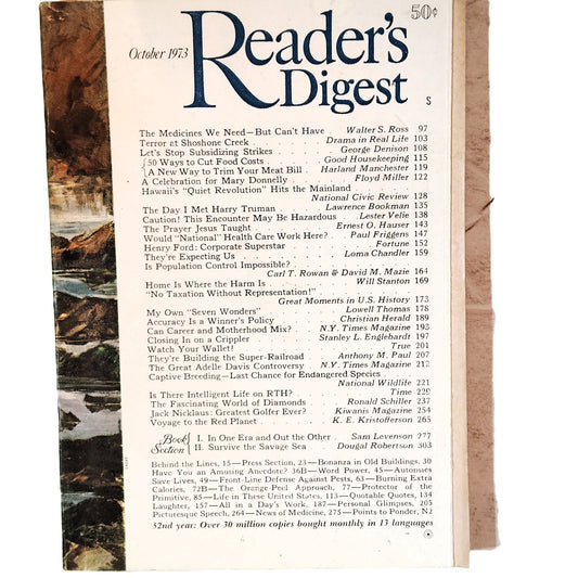 VTG Reader's Digest October 1973 Magazine - Maine Coast Cover Art, Jack Nicklaus