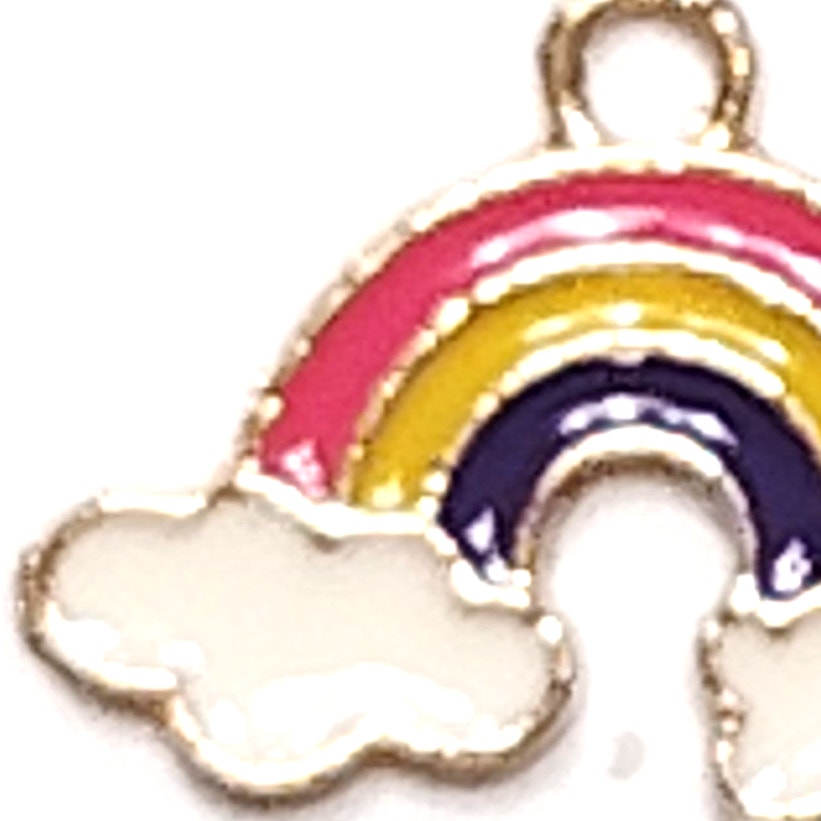 Rainbow Charm Enamel Clouds Gold Tone Pendant Jewelry Making Accessories 3/4"