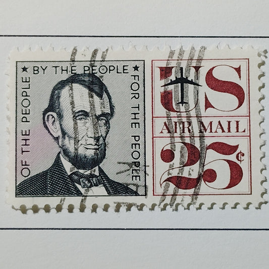 1960 U.S. Airmail 25¢ Abraham Lincoln Stamp – Scott C59 – “Of the People” – Used