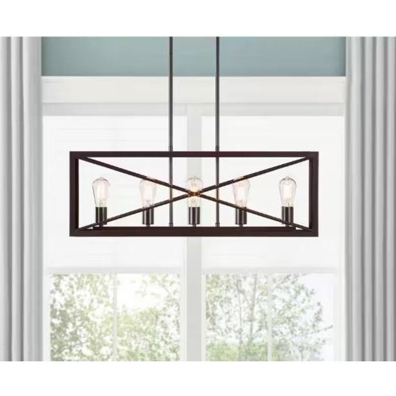 Home Decorators Harwood 60-Watt 5-Light Royal Bronze Pendant with Cage Shade