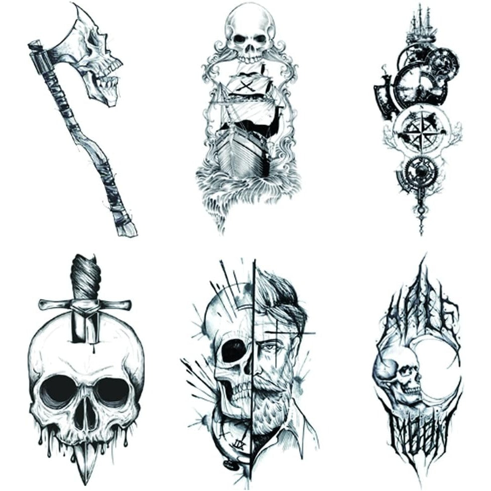 24 Sheets Pirate Skull Temporary Tattoos - Waterproof, Fake Body Art Stickers