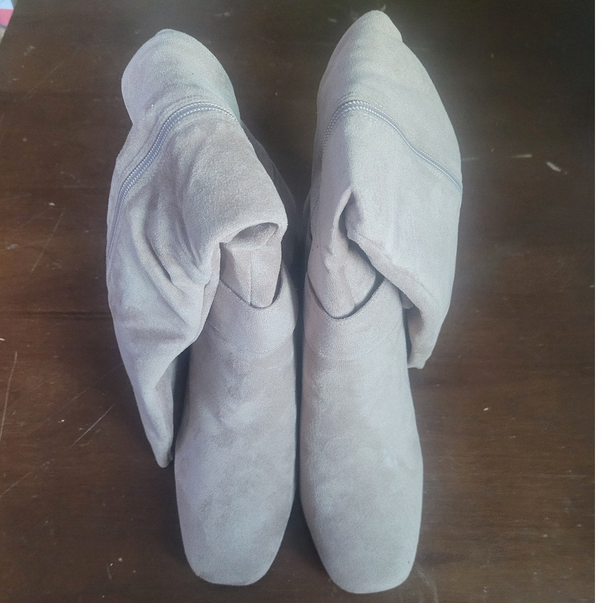 Yoki Jacklyn-14 Dress Boots – Beige, Women’s 10M, Knee-High Block Heel, Side Zip