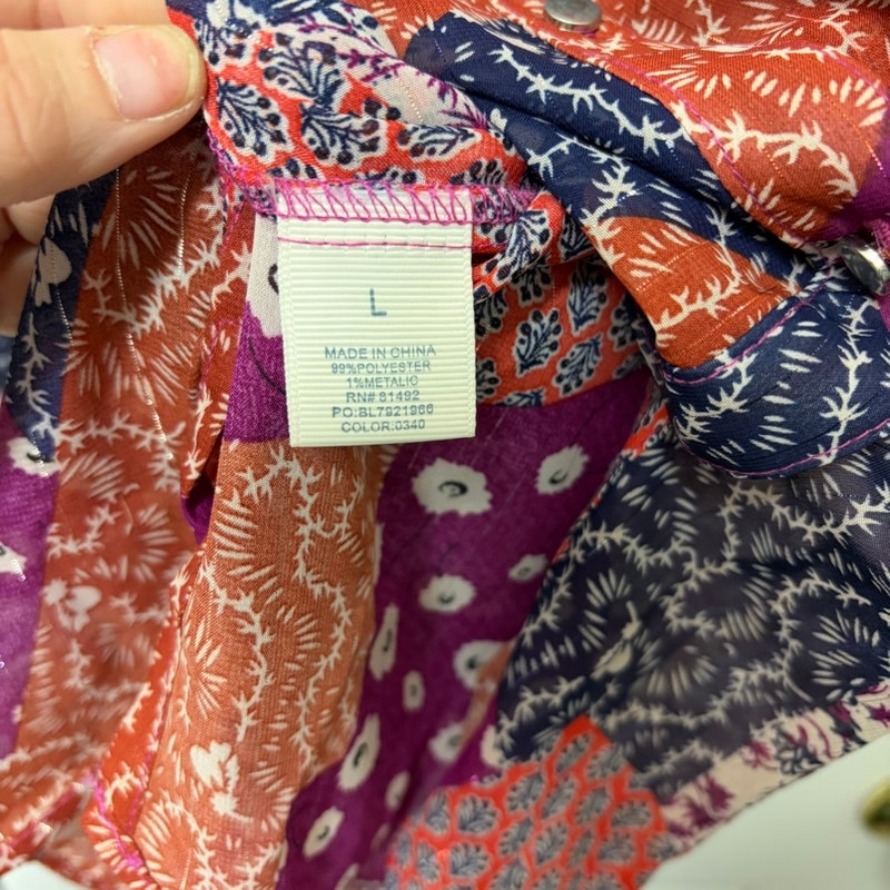 Tantrums Multicolor Patchwork Sheer Floral & Geometric Top L