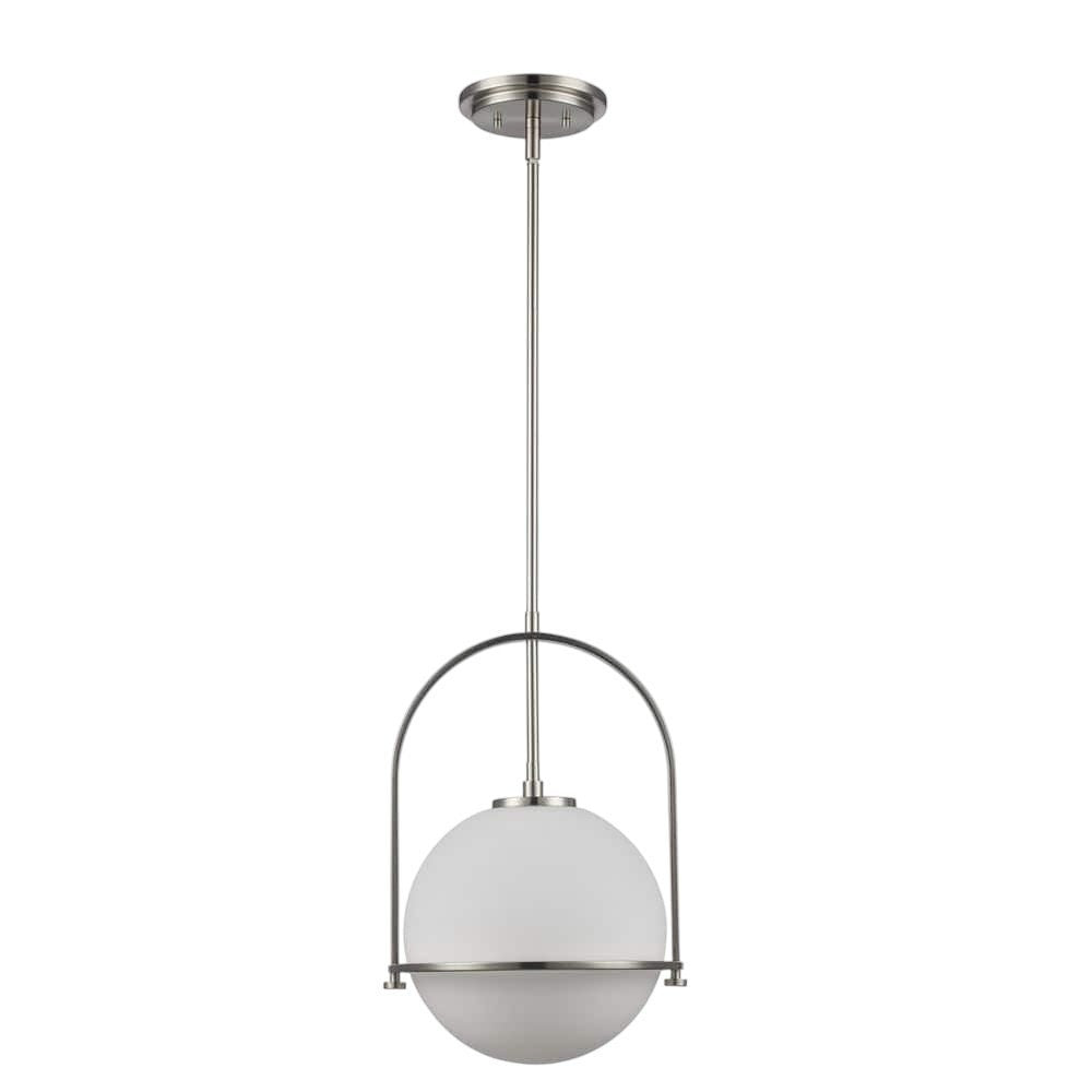 Owens 1-Light Brushed Nickel Globe Pendant Light Fixture with Frosted Glass Shade – Model BAL-609-BN-1LPD