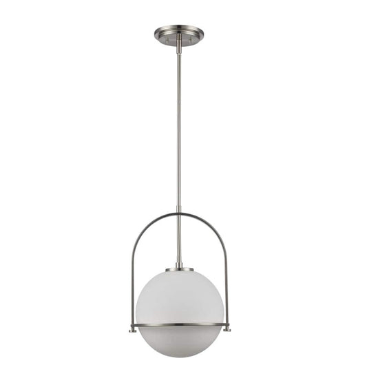 Owens 1-Light Brushed Nickel Globe Pendant Light Fixture with Frosted Glass Shade – Model BAL-609-BN-1LPD