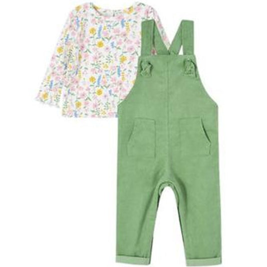 Little Me Baby Girls 2‑Piece Garden Overalls Set Green 18M