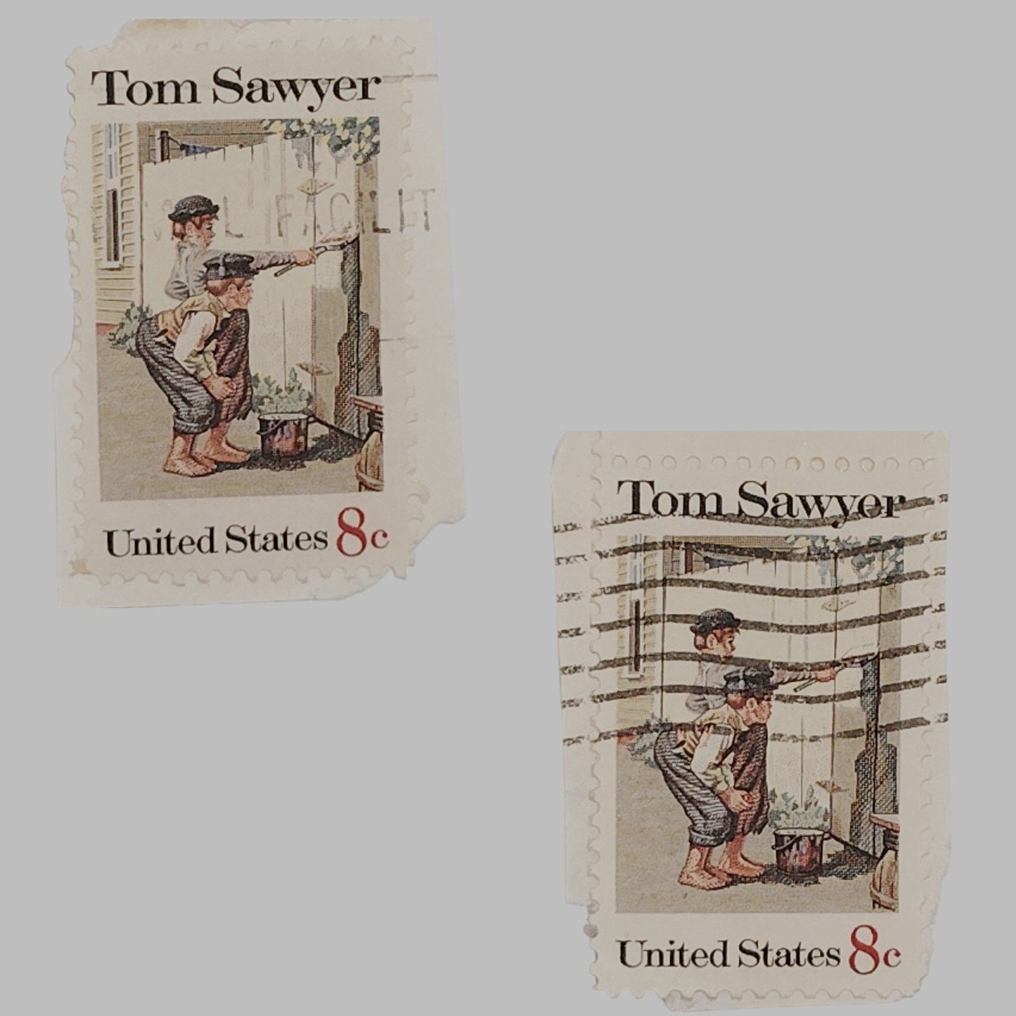 1972 Tom Sawyer Stamps – 8¢  Lot of 2 Used – Scott #1470 – Rockwell Art