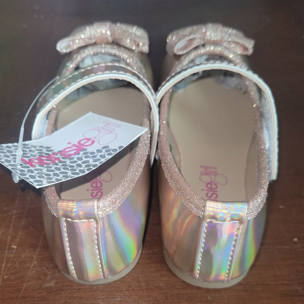 Kensie Girl Toddler Girls’ Ballet Flats – Rose Gold Glitter Bow, Size 7