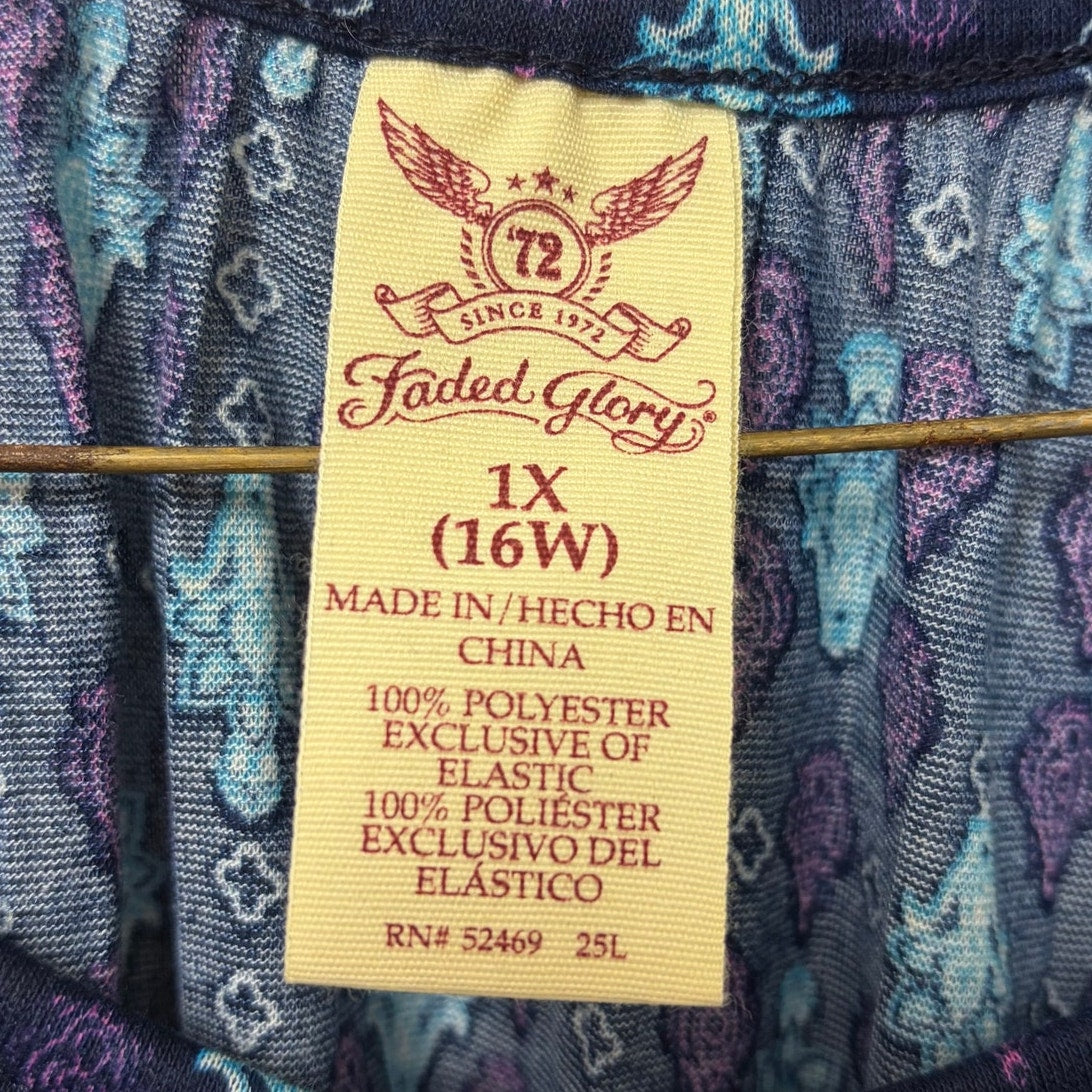 Faded Glory Women's Plus Size 1X Aztec Print 3/4 Sleeve Polyester Blouse