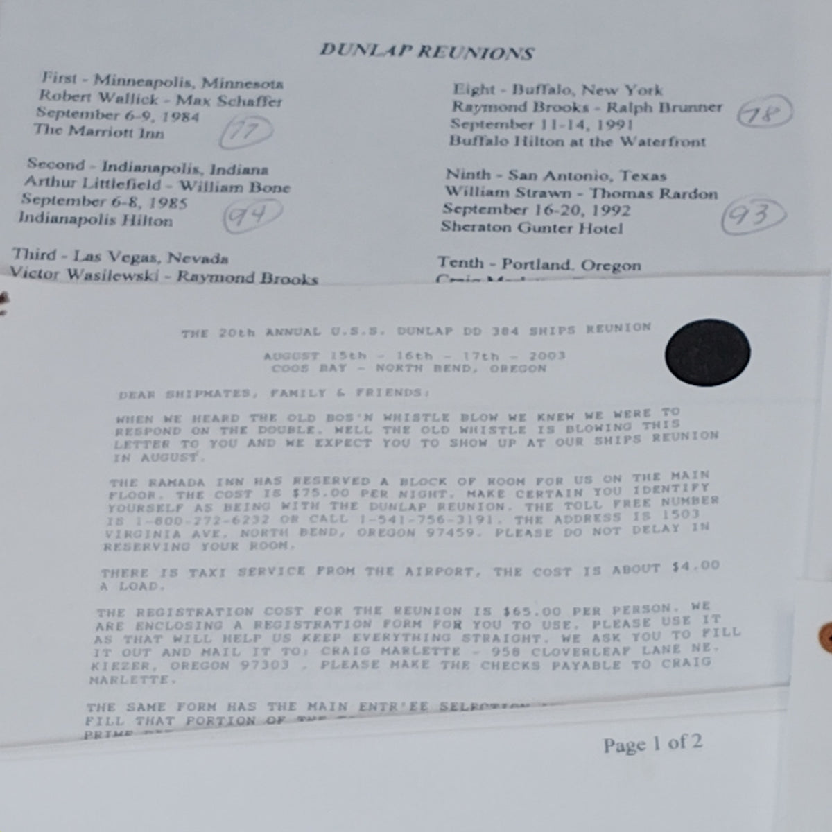 VTG 1998 OR, WA, BC Travel Ephemera & Dunlap (DD-384) Ships Reunion Papers
