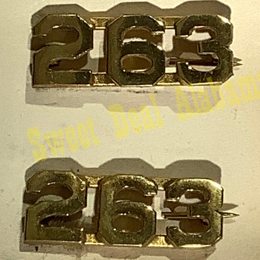 Early/Mid 1900s Brass C-Clasp "263" Collar Devices 3/8"H Hat / Lapel Pins Set