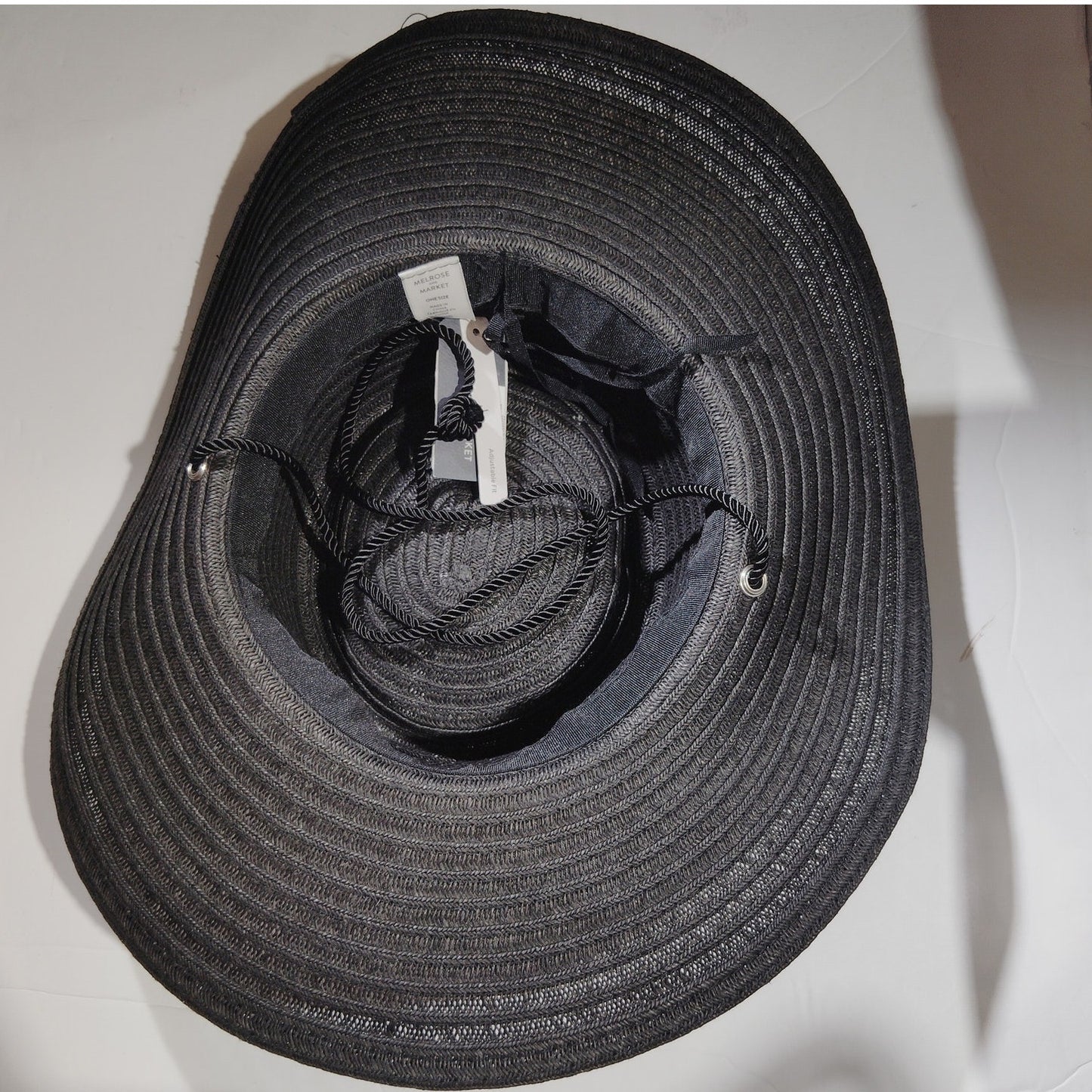 Melrose & Market Boater Hat – Black Wide‑Brim Sun Hat w/ Chin Strap