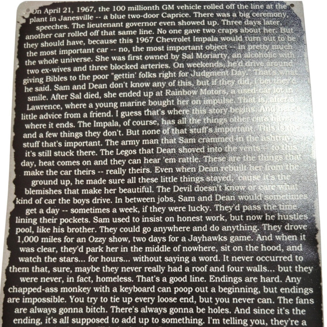 Retro Tin Sign “Bobby Cas, The Last to Leave”, 12x8 Supernatural-Inspired Poster