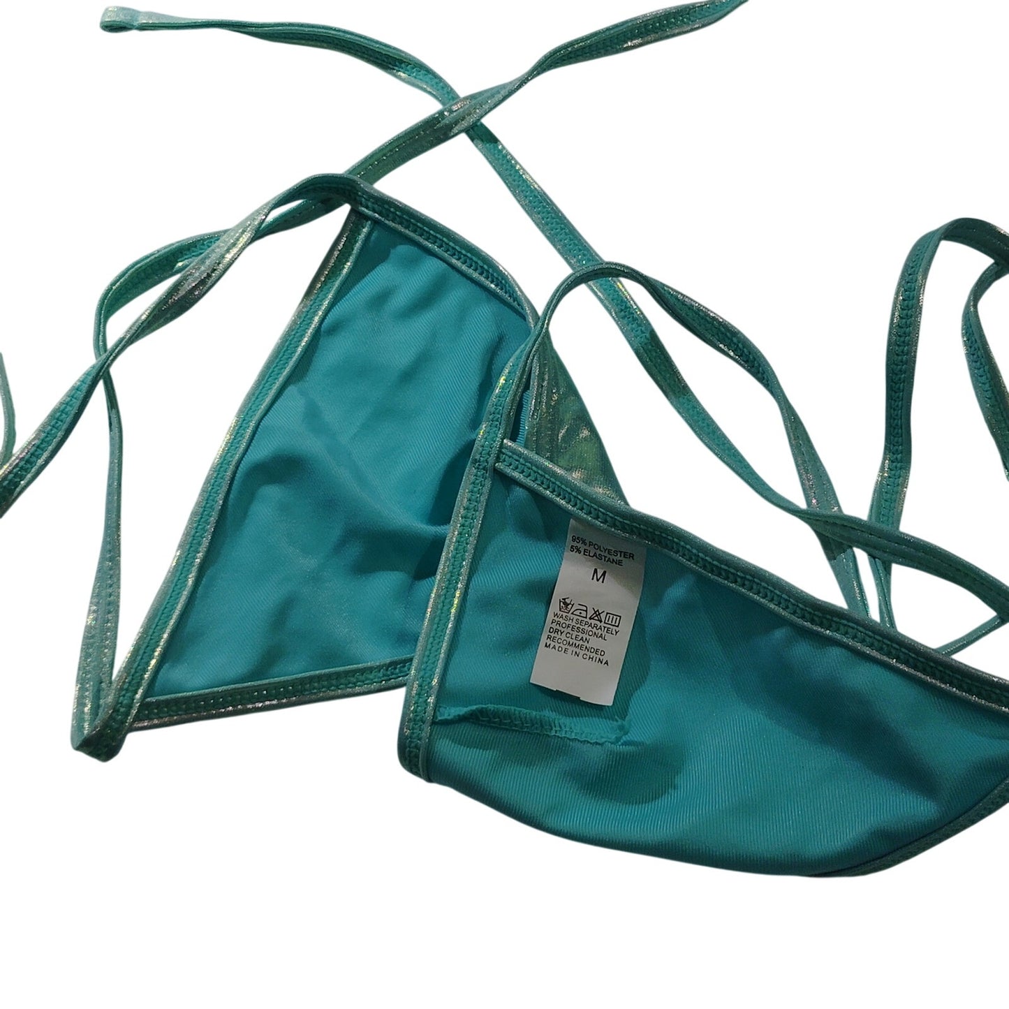 Teal Holographic Metallic Triangle Bikini Top – Medium – NWOT