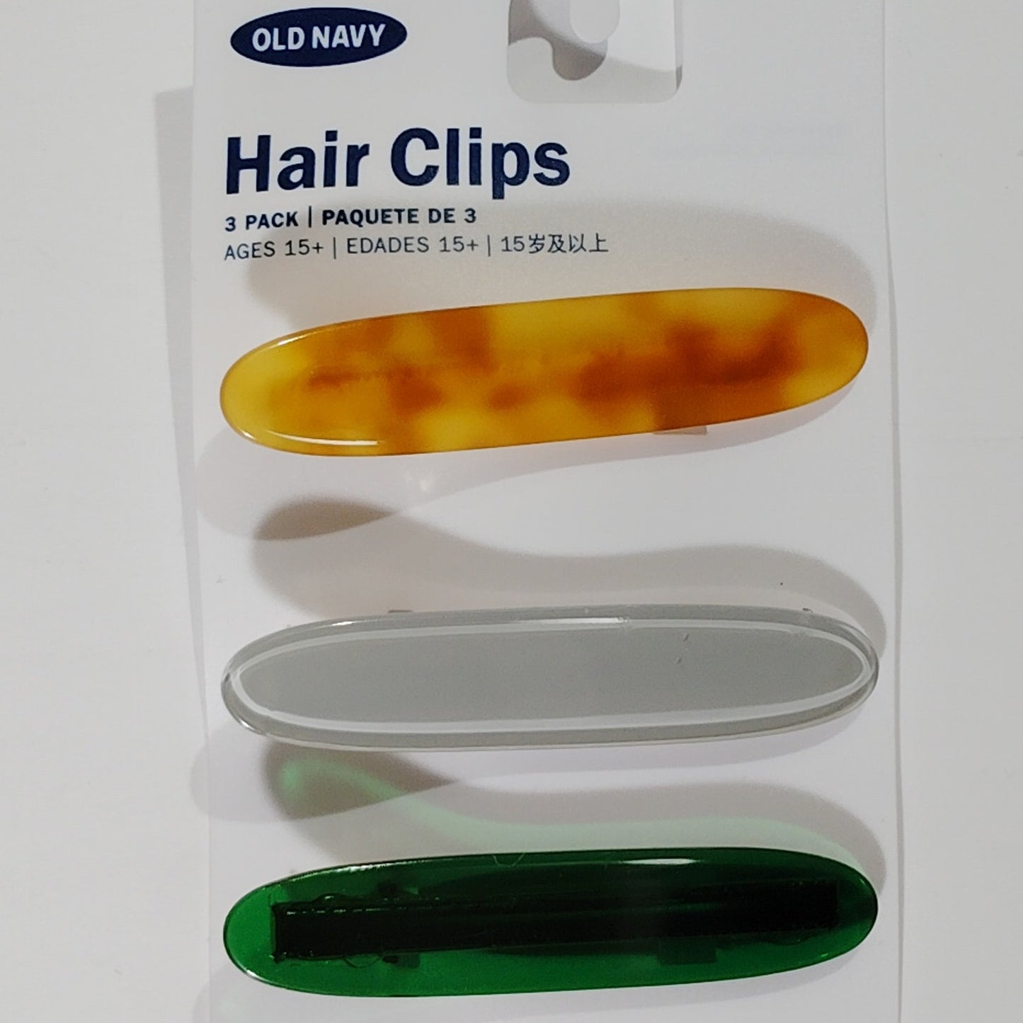 Old Navy Hair Clips, 2 Pks of 3, 6 Long Oval Clips, 3 Colors, 2-3/4" x 5/8"