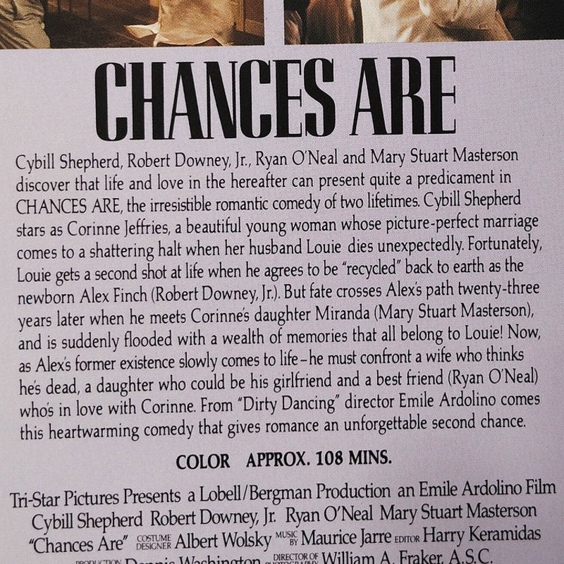 Chances Are VHS 1989 Robert Downey Jr Cybill Shepherd Ryan O’Neal Emile Ardolino