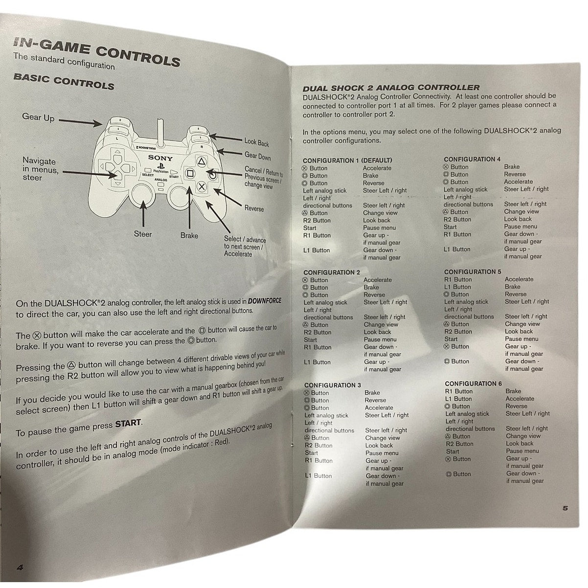 Downforce Game Manual for Playstation 2 PS2 Game (2002), Excellent Condition