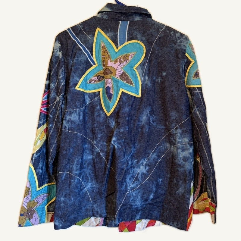 Draper's & Damon's L Blue Multi Abstract Art To Wear Long Sleeve Jacket