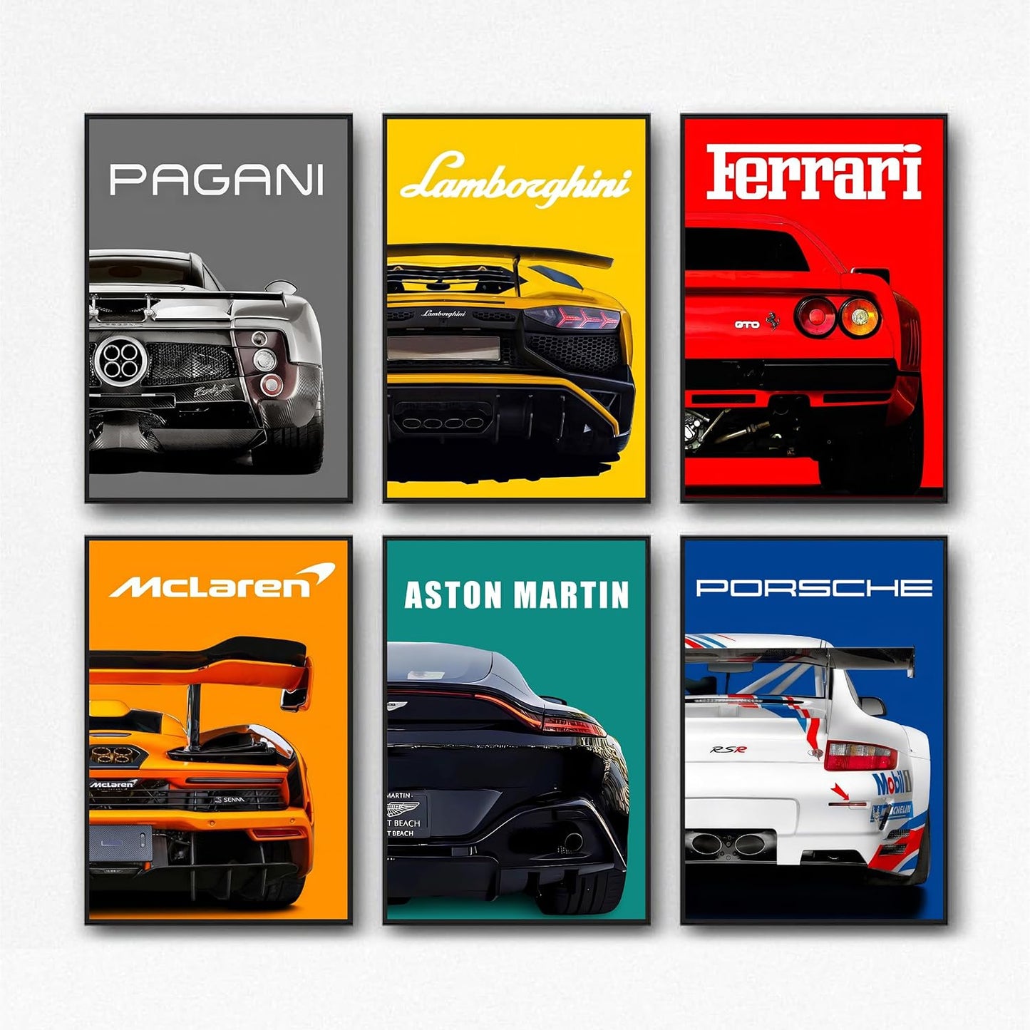 Supercar Canvas Poster Set 6‑Piece Racing Wall Art Prints 8x12 in Unframed