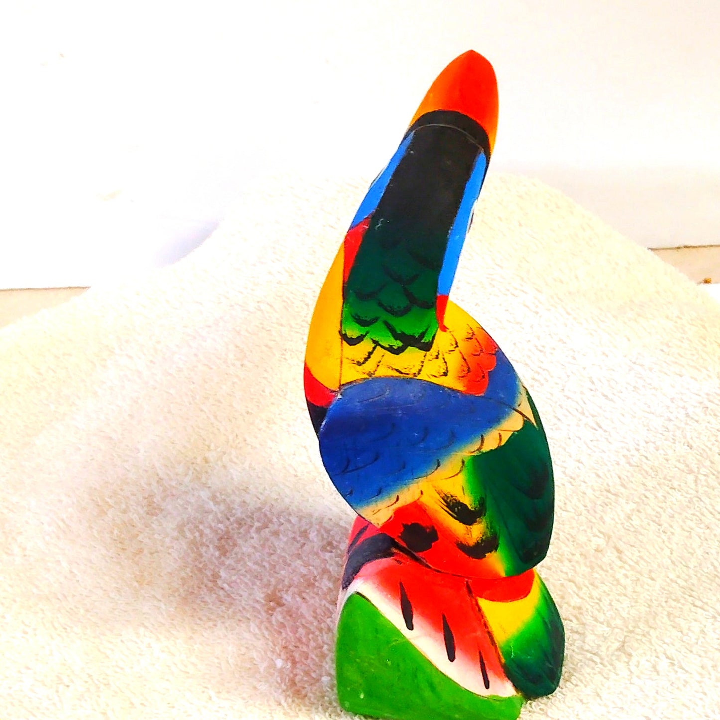 VTG Costa Rica Hand‑Carved Balsa Wood Toucan Watermelon Folk Art Figurine