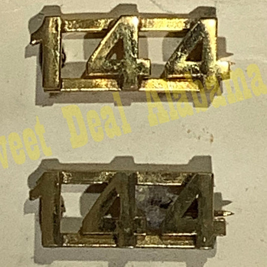 Early/Mid 1900s Brass C-Clasp "144" Collar Device 3/8"H Hat / Lapel Pins Set