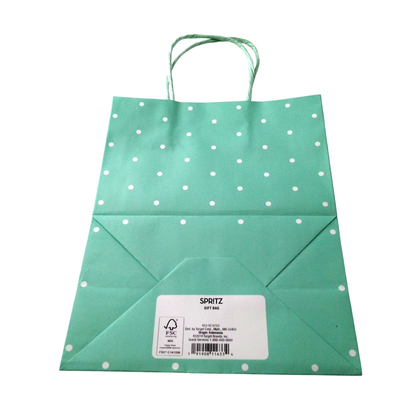 8-Pack Spritz Small Gift Bags – Mint Polka‑Dot – 8‑PK – 9‑3/4" × 7‑3/4"