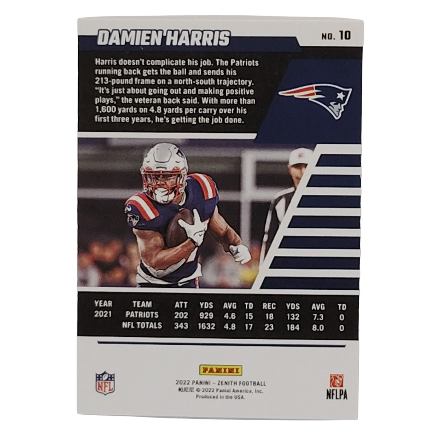 Damien Harris, New England Patriots, NFL 2022 Panini-Zenith Card 10, EX/NM