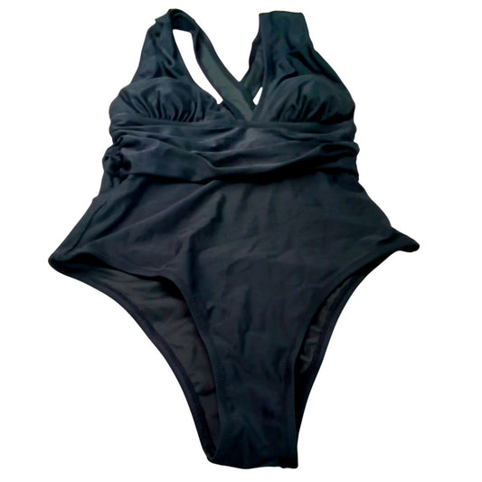 Cupshe Black One Piece Swimsuit Women’s Medium Ruched V Neck Classic Swimwear