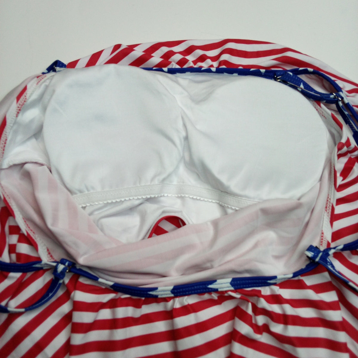 USA Flag Striped Tankini Top Swimsuit with Adjustable Straps - Size Large