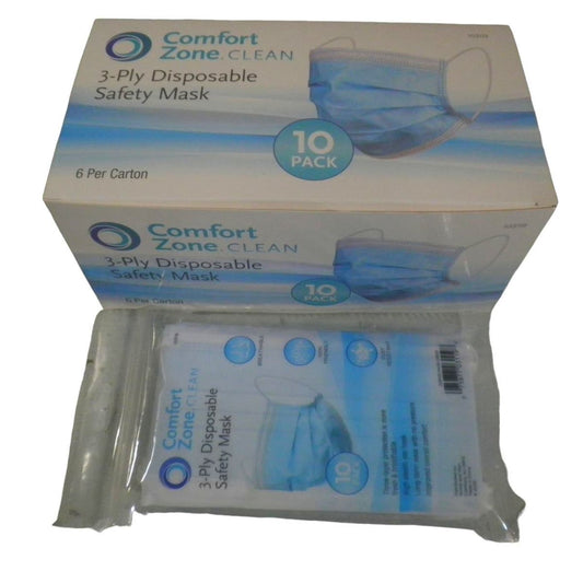 Comfort Zone Clean 60-PK Disposable Safety Mask (6 x 10-PKS) 3-Layer Protection