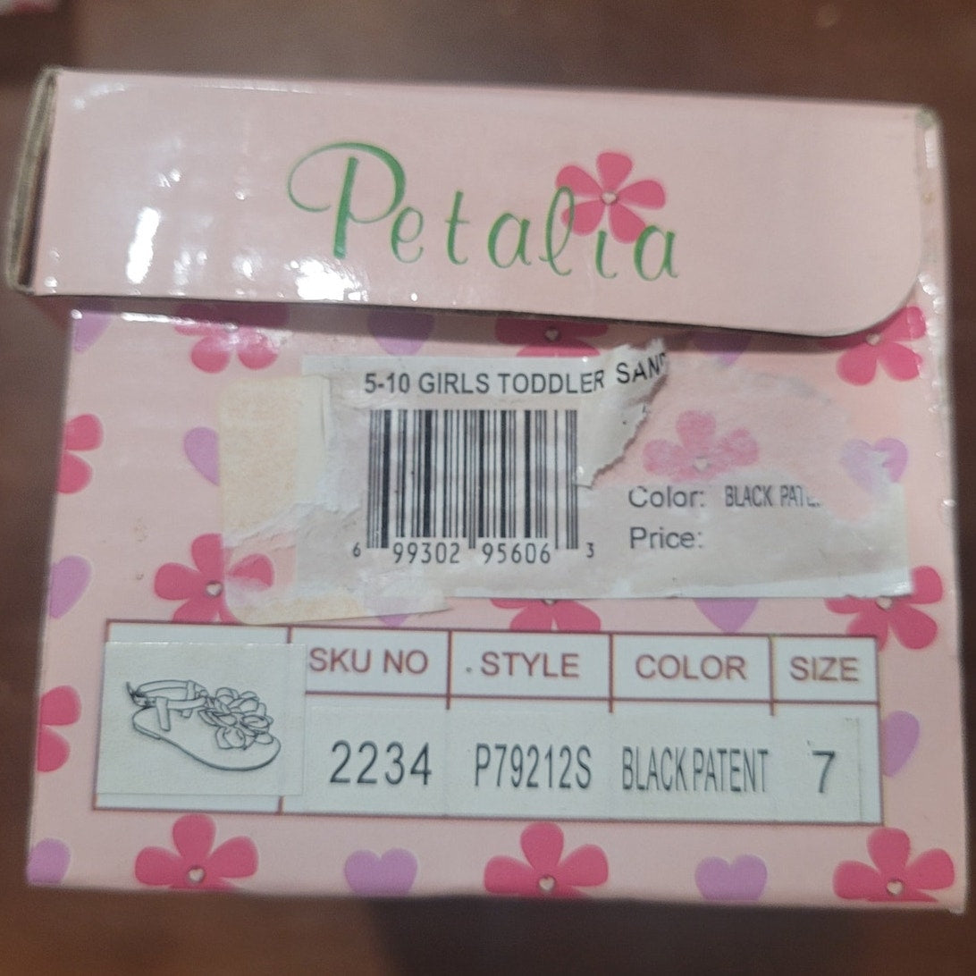 Petalia Toddler Girls' Sandals, 7,  Black Patent - Black Mesh Flower Sandal