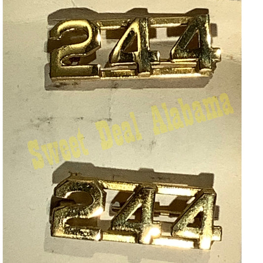 Early/Mid 1900s Brass C-Clasp "244" Collar Devices 3/8"H Hat / Lapel Pins Set