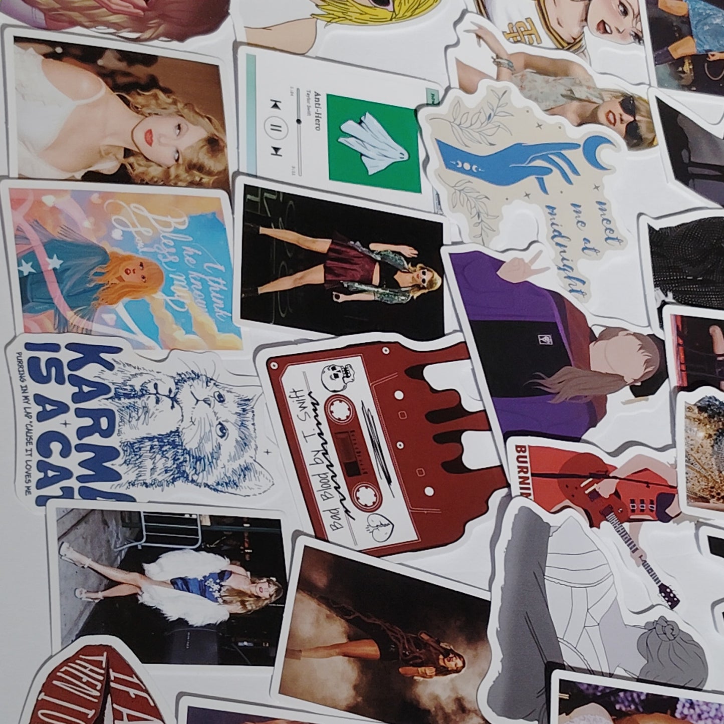 Lot of 100 Assorted Taylor Swift Pop‑Style Stickers Pictured for Scrapbooking & Crafts