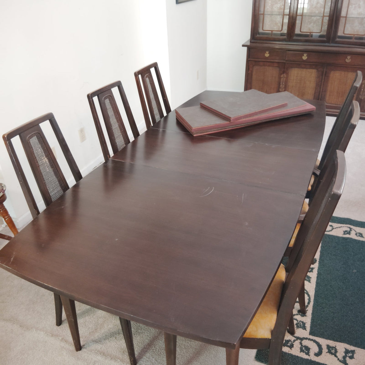 LOCAL PICKUP ONLY- 1963 Dark Wood Dining Set - Table, 6 Chairs