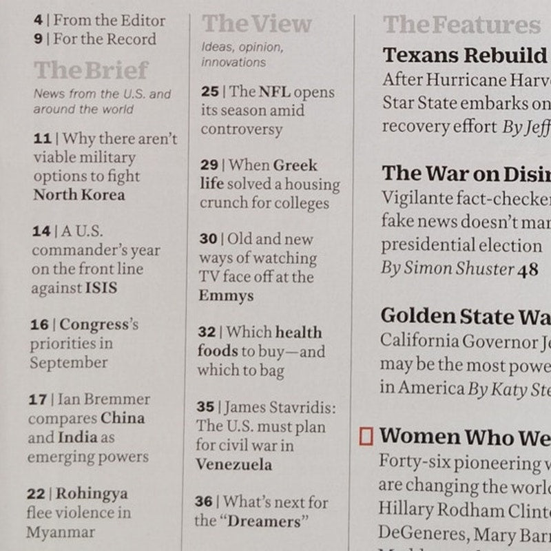TIME Magazine September 18, 2017 - Firsts: Women Who Are Changing the World