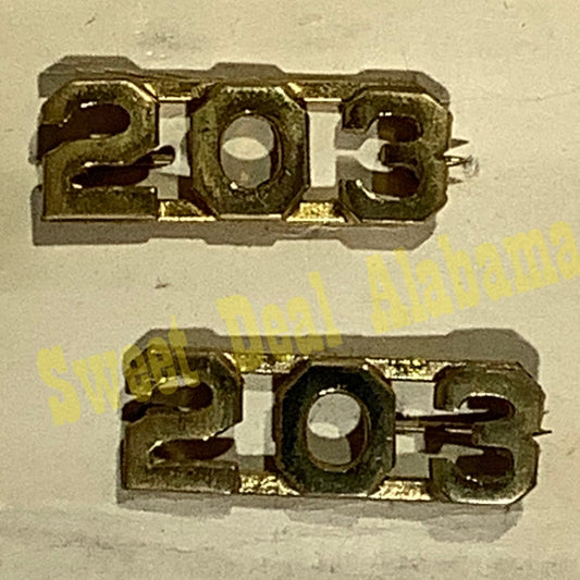 Early/Mid 1900s Brass C-Clasp "203" Collar Devices 3/8"H Hat / Lapel Pins Set