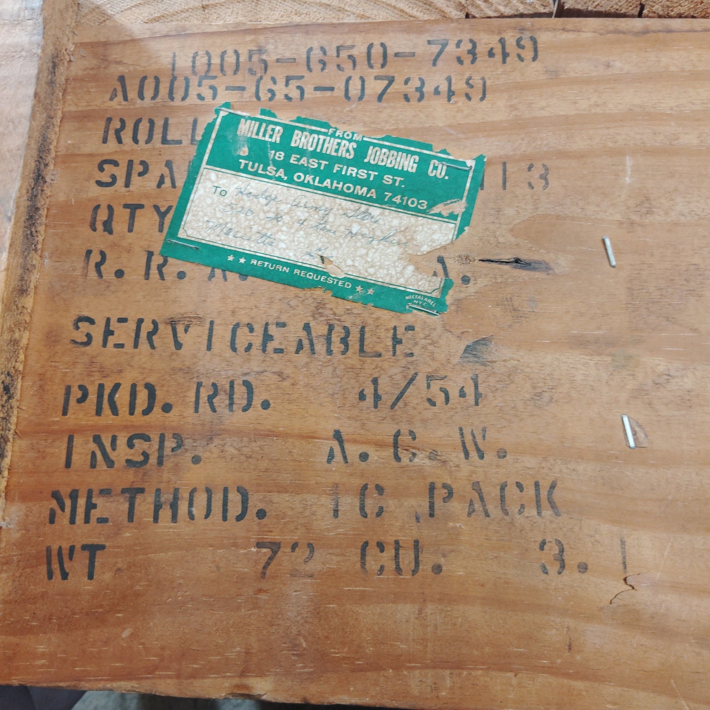 Military Surplus Wooden Storage Crate 27x18x11, Serviceable Condition, 1950s Era